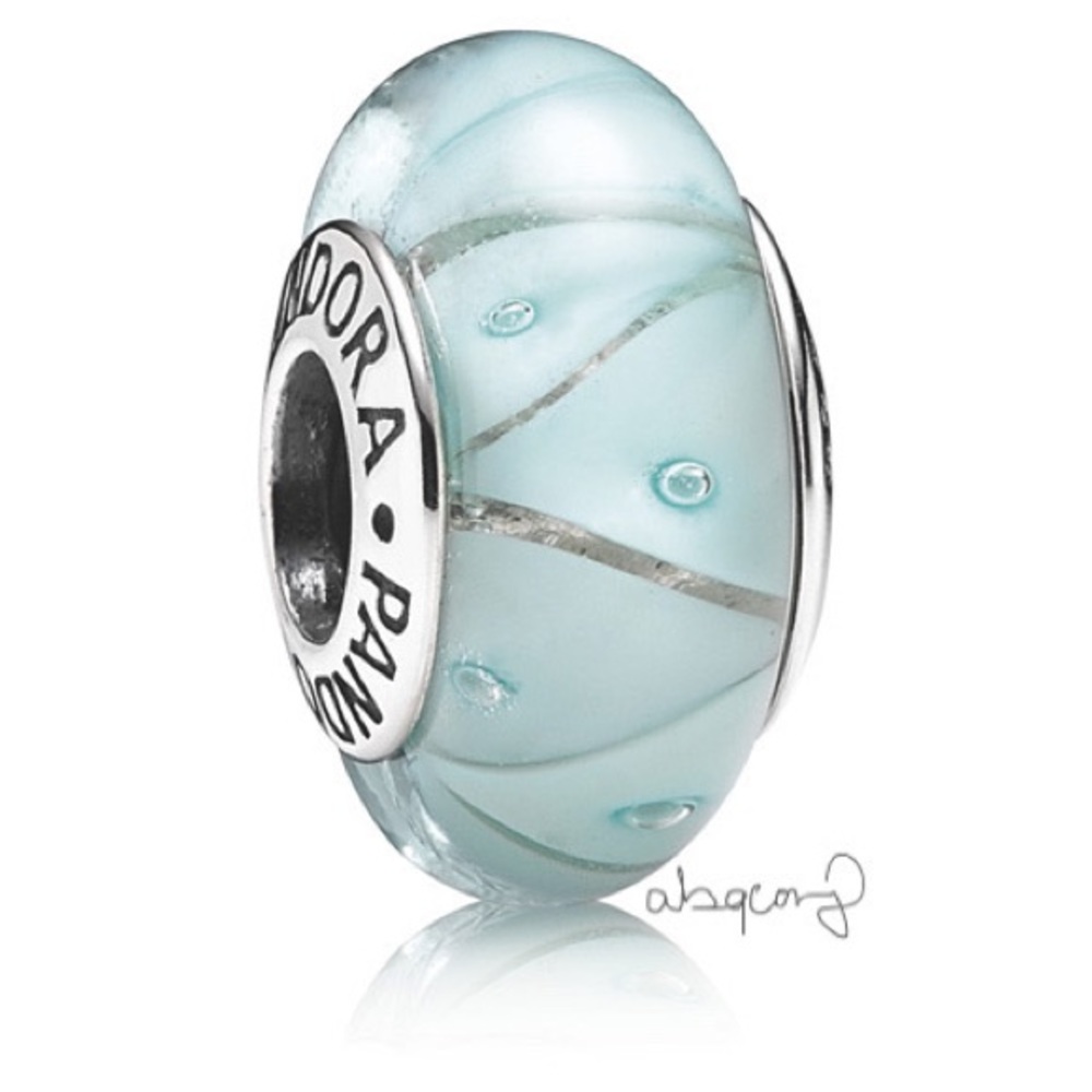 EUC Pandora 790923 Sterling Silver Blue Looking Glass Murano Charm